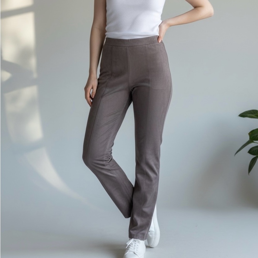 T Tahari Taupe Straight Leg Women's suede like Pants